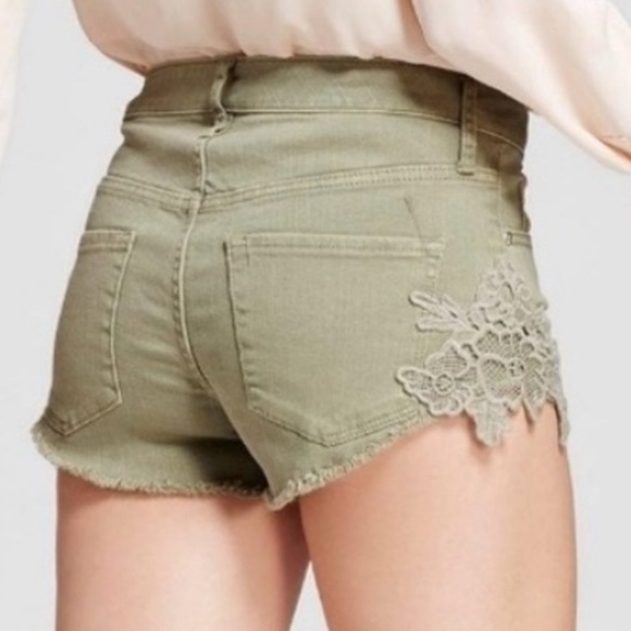 Mossimo High Rise Shorts denim lace army green sz 4 27 but runs small 2 25 26 - Picture 1 of 5